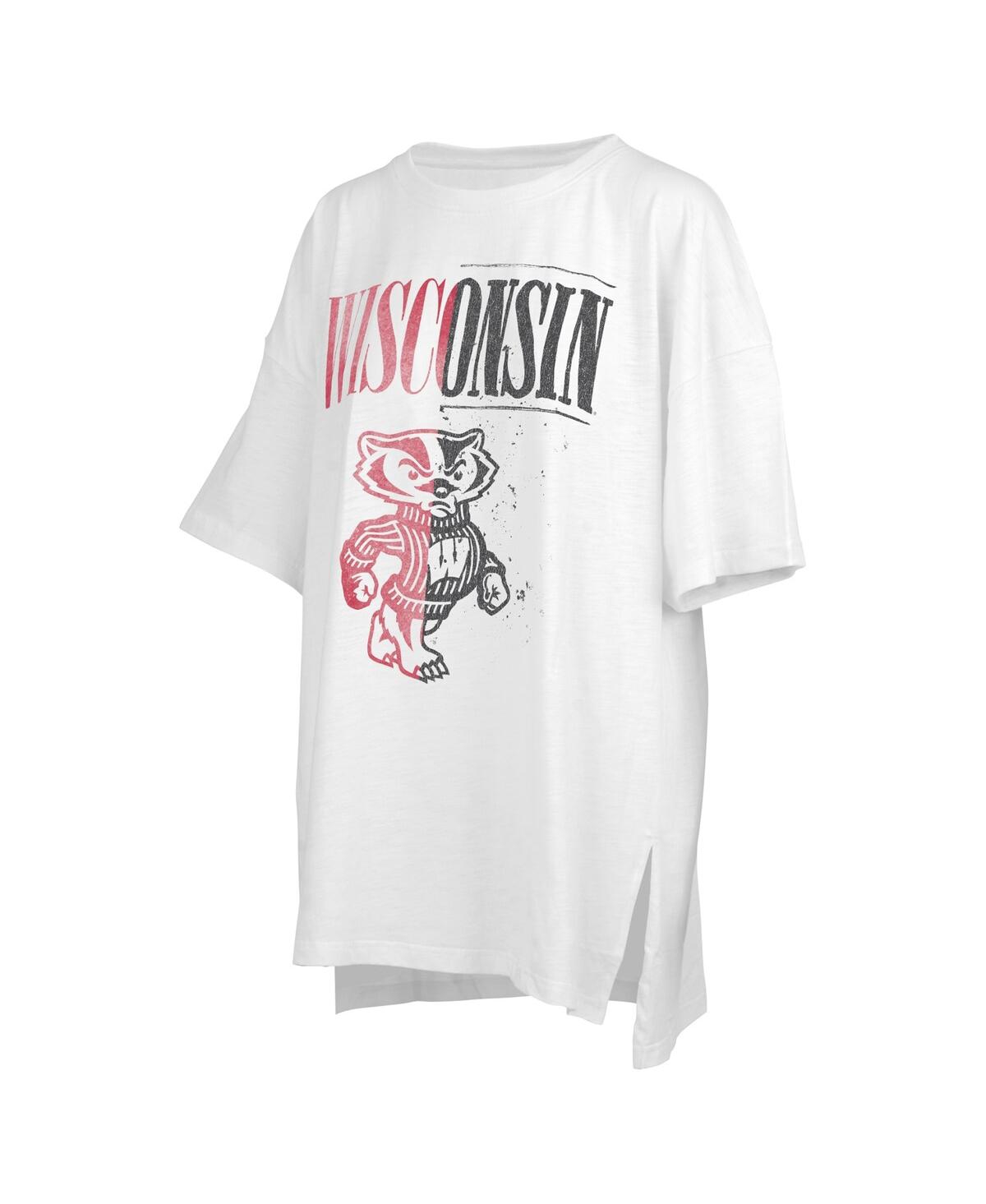 Shop Pressbox Women's  White Distressed Wisconsin Badgers Lickety-split Oversized T-shirt