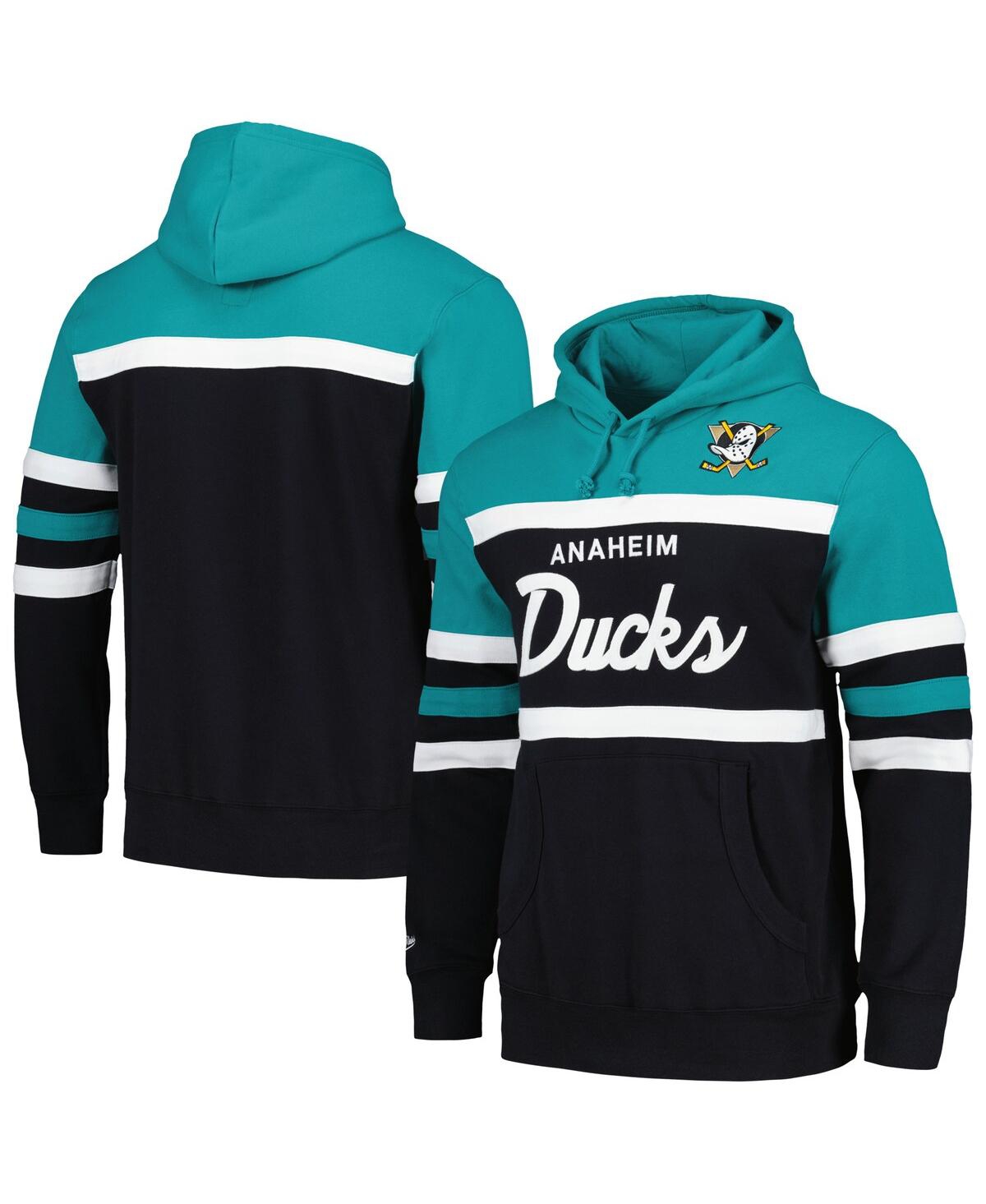 Mitchell & Ness Men's  Black, Teal Anaheim Ducks Head Coach Pullover Hoodie In Black,teal