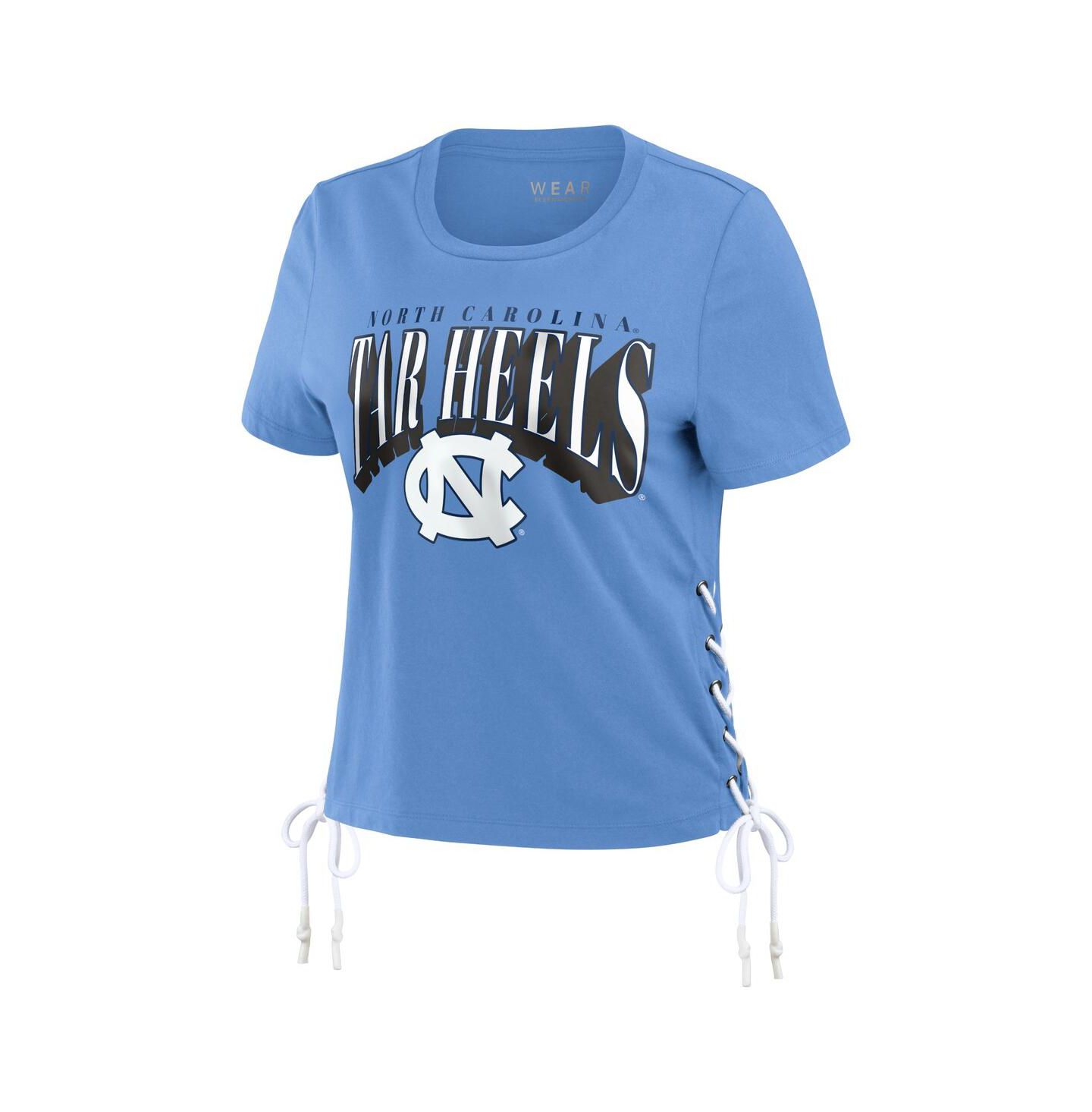 Женские футболки WEAR by Erin Andrews Carolina Blue North Carolina Tar Heels Side Lace-Up Modest Crop — фото 2