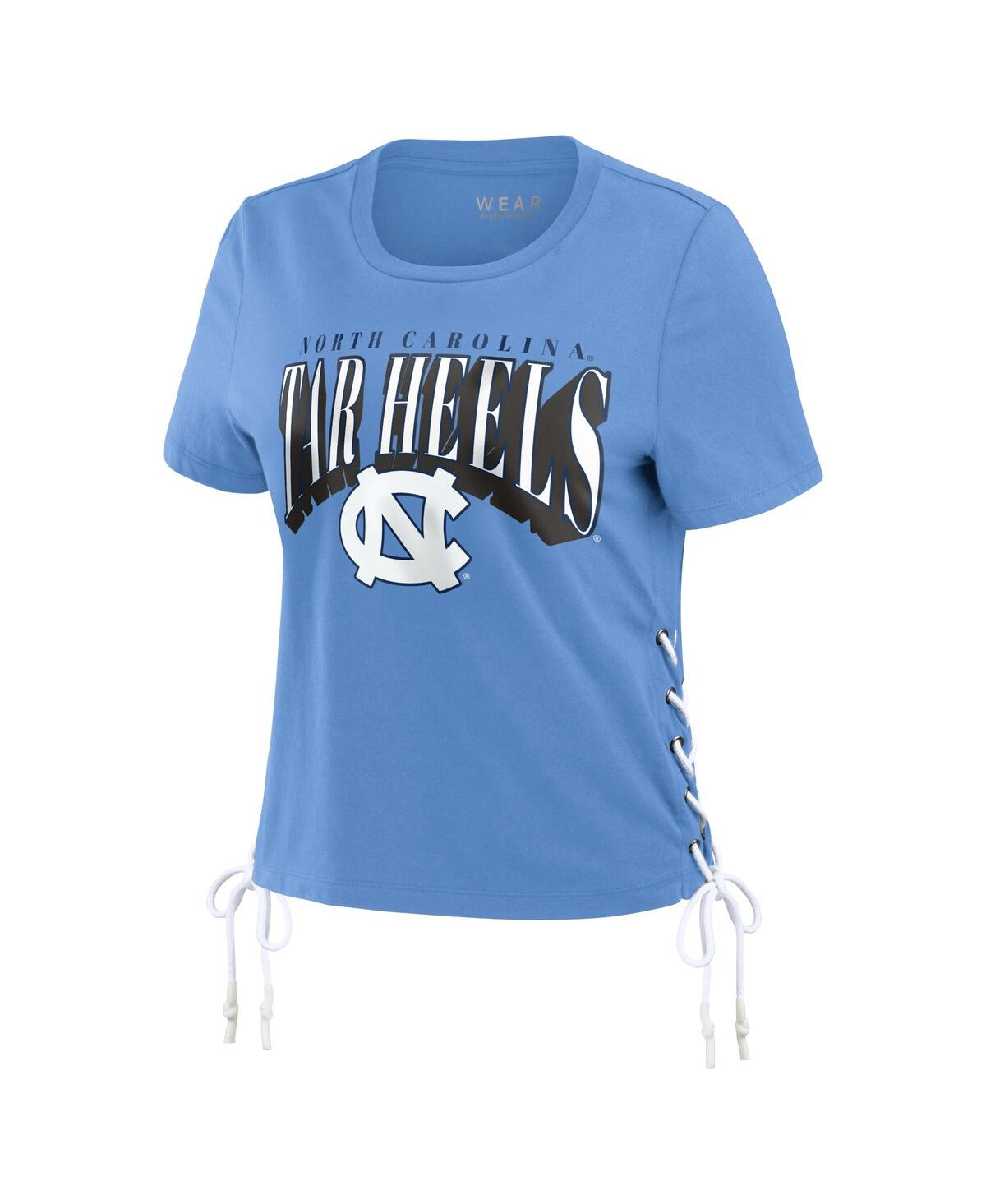 Shop Wear By Erin Andrews Women's  Carolina Blue North Carolina Tar Heels Side Lace-up Modest Crop T-shirt