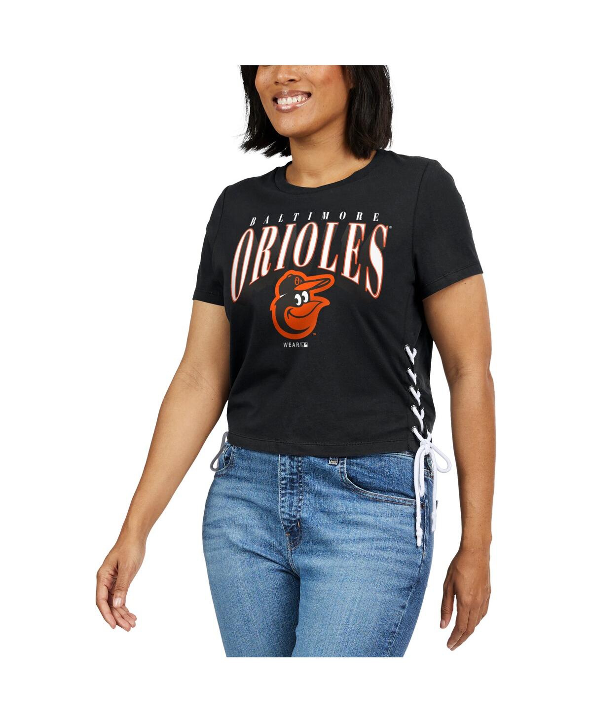 Shop Wear By Erin Andrews Women's  Black Baltimore Orioles Side Lace-up Cropped T-shirt