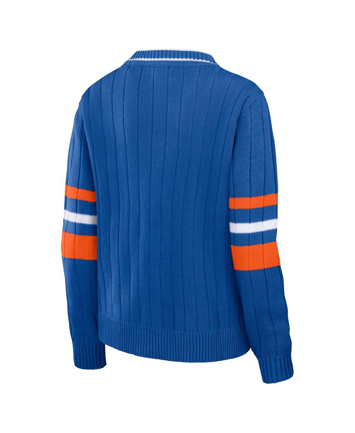 Shop Wear By Erin Andrews Women's  Royal Distressed Denver Broncos Throwback V-neck Sweater
