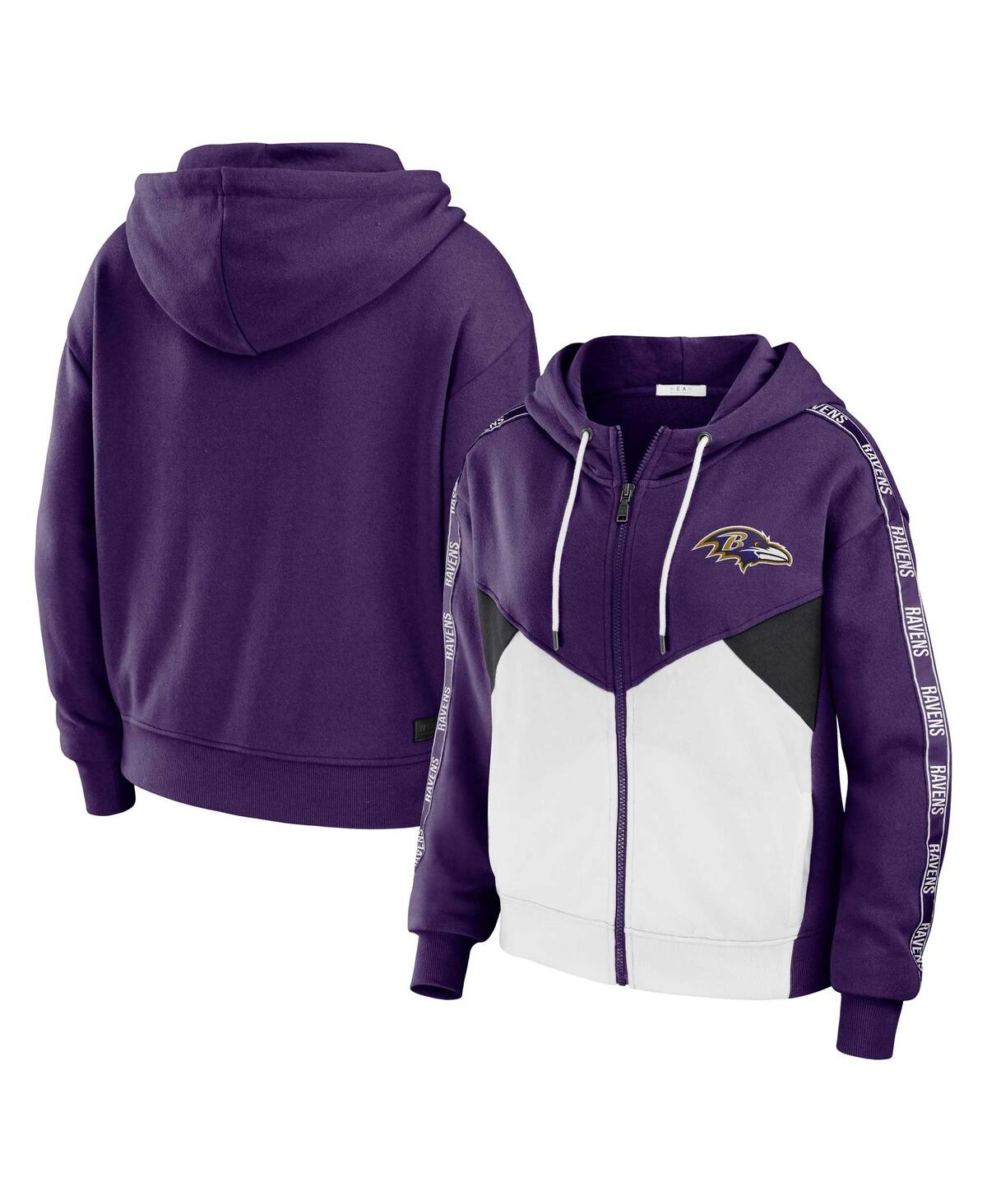 Women's Wear by Erin Andrews Purple, White Baltimore Ravens Plus Size Color Block Full-Zip Hoodie - Purple, White