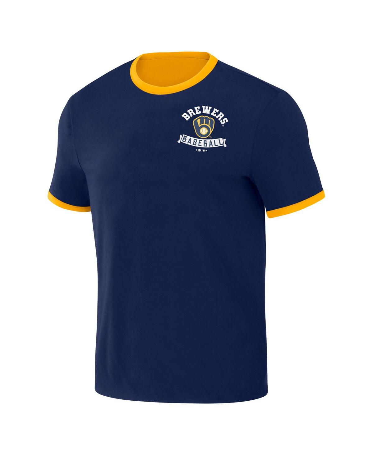 Fanatics Men's Darius Rucker Collection By  Navy, Gold Distressed Milwaukee Brewers Two-way Ringer Re In Navy,gold