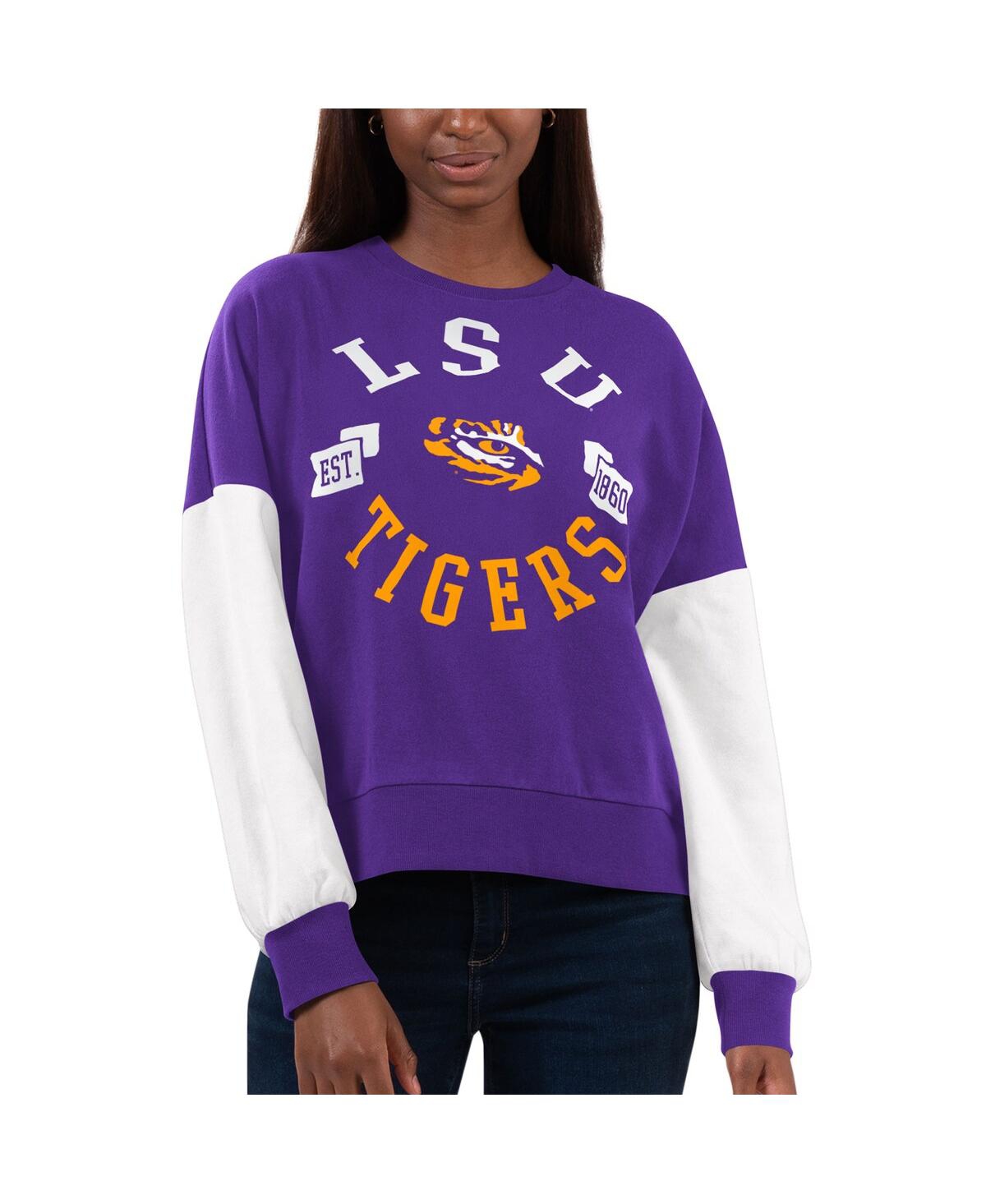 Shop G-iii 4her By Carl Banks Women's  Purple, White Lsu Tigers Team Pride Colorblock Pullover Sweatshirt In Purple,white