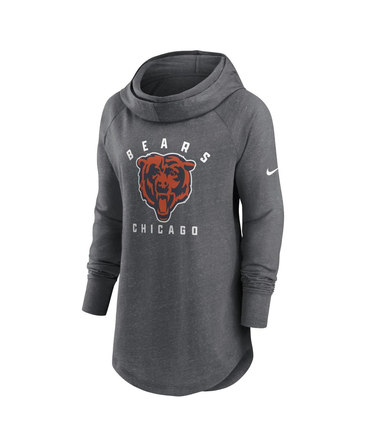 Women's NikeChicago Bears Raglan Funnel Neck Pullover Hoodie - Heather Charcoal