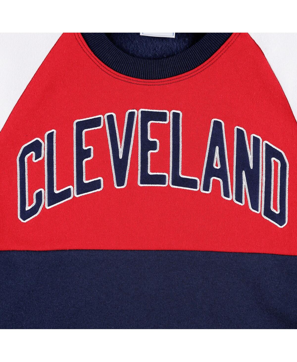 Shop Starter Women's  Navy, Red Cleveland Guardians Baseline Raglan Pullover Sweatshirt In Navy,red