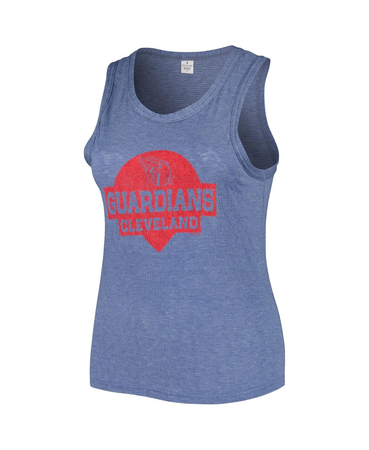 Shop Soft As A Grape Women's  Navy Distressed Cleveland Guardians Plus Size High Neck Tri-blend Tank Top