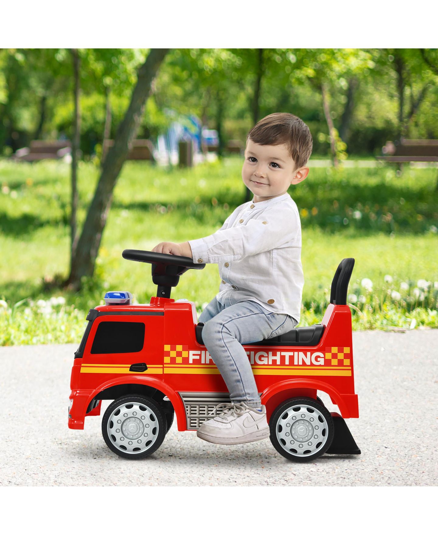 Детская игрушка Costway Fire Engine Licensed Mercedes Benz Ride-On with Warning Lights and Sounds, Ages 12-36 Months, цвет: Красный — фото 9