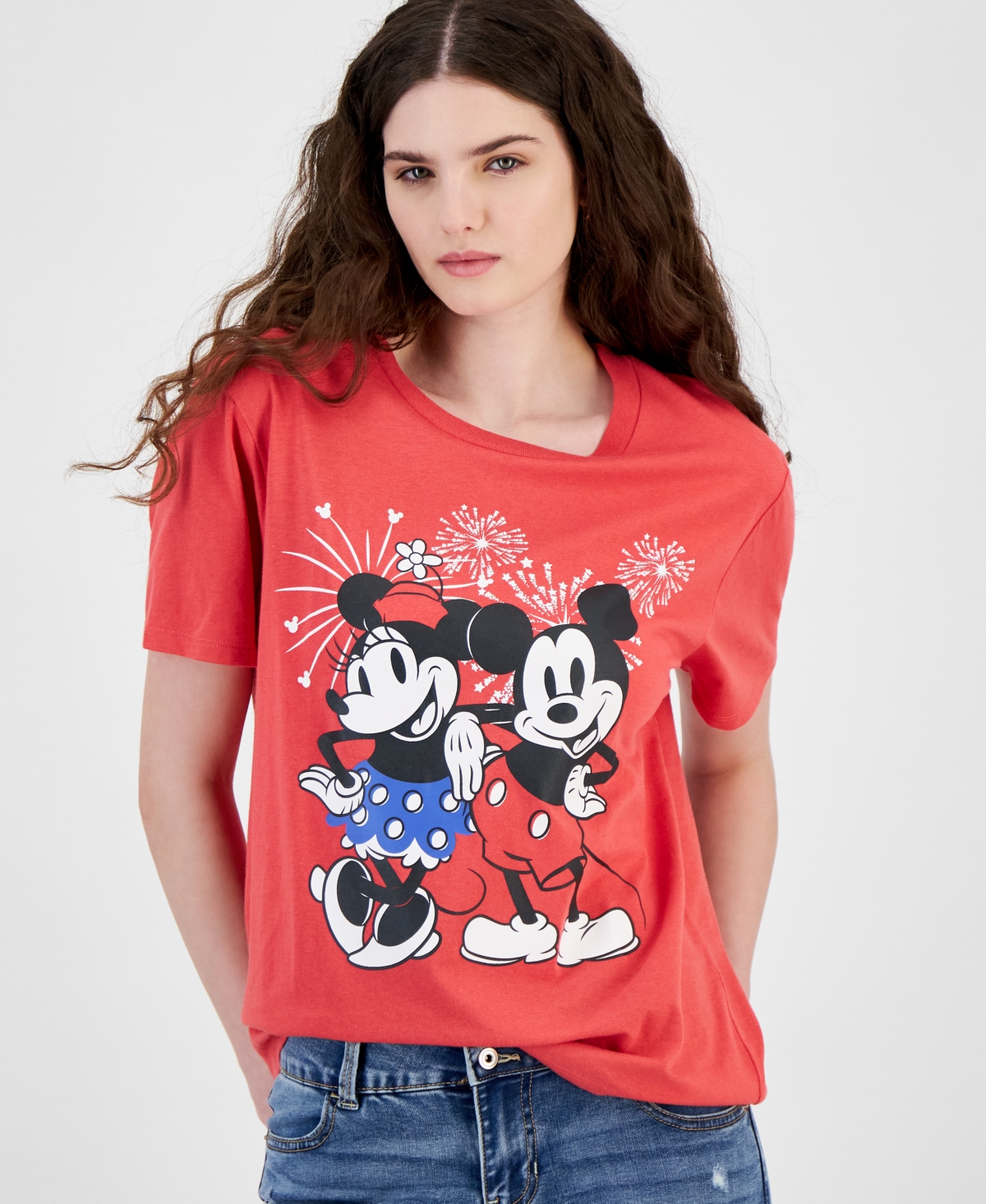 Mickey And Minnie Fireworks Short-Sleeve T-Shirt - Red