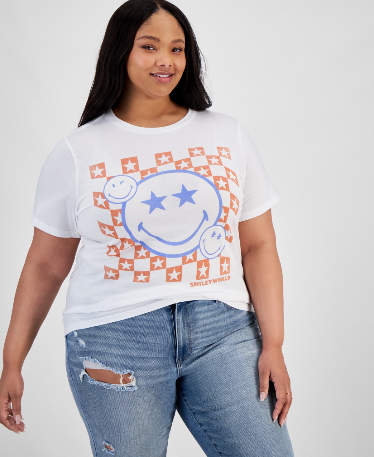 Shop Grayson Threads, The Label Trendy Plus Size Smiley Graphic T-shirt In White