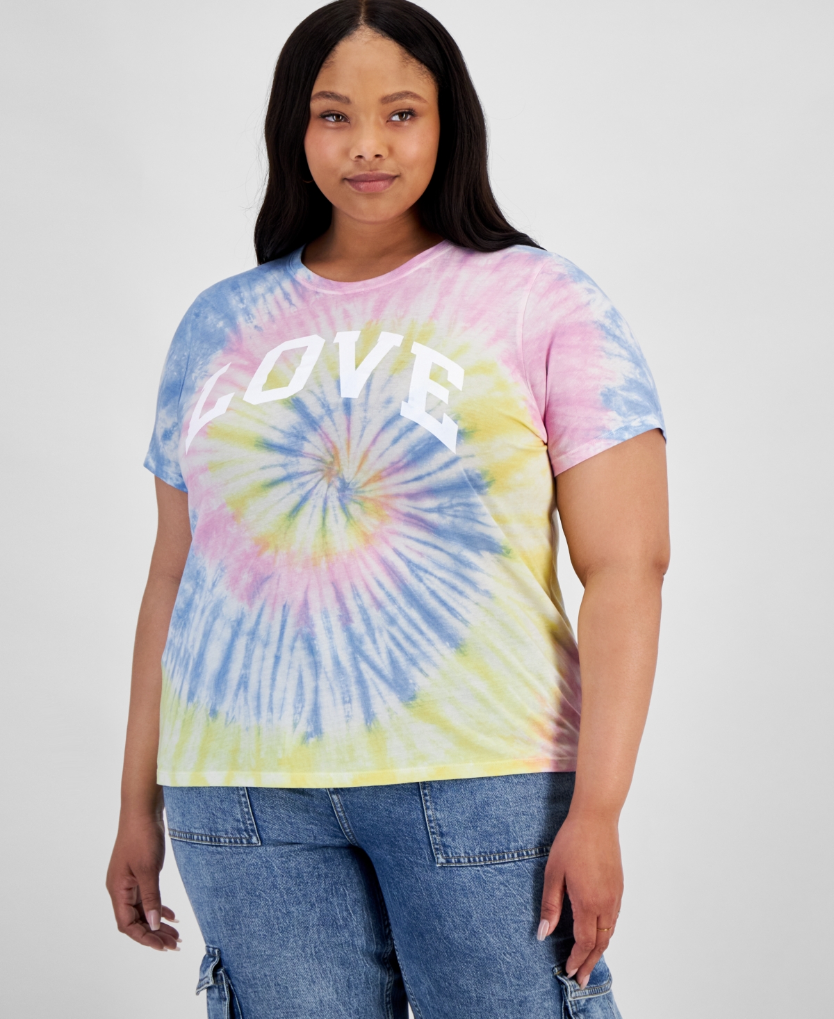 Trendy Plus Size Love Tie-Dye Graphic T-Shirt - Placid Blu