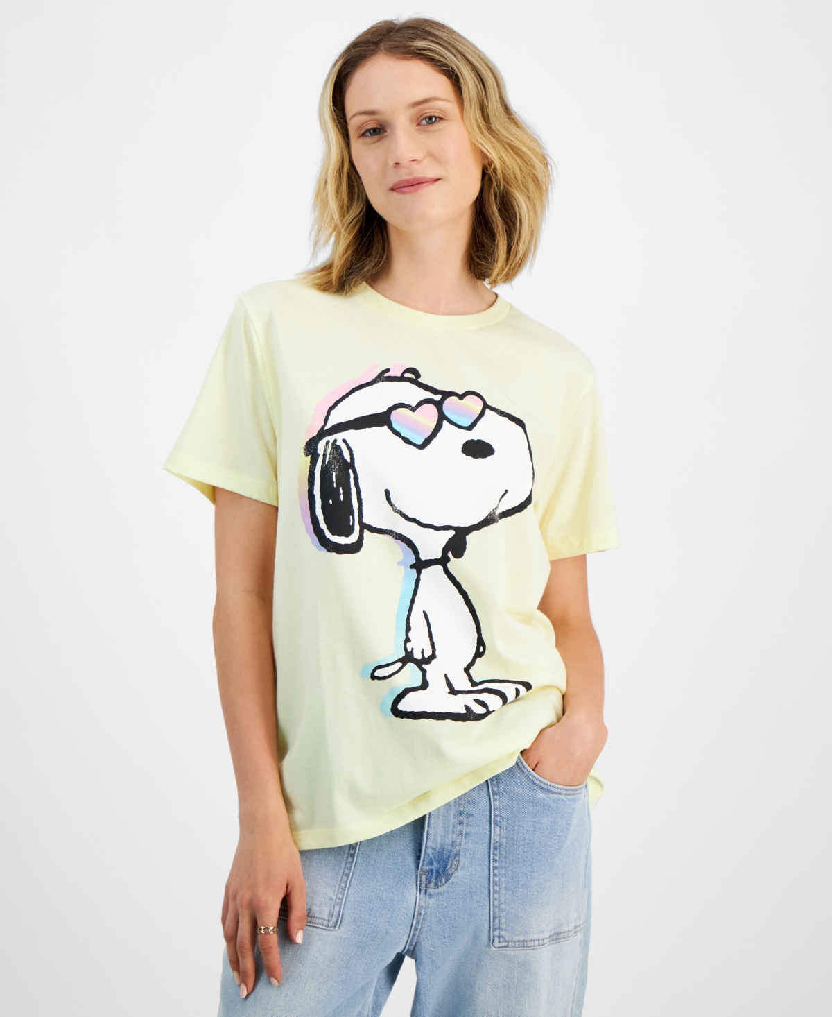 Shop Grayson Threads, The Label Juniors' Snoopy Graphic T-shirt In Yellow