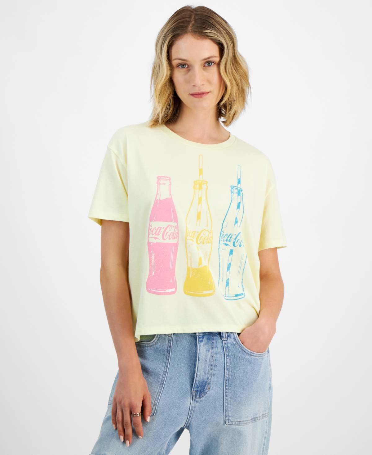 Juniors' Coco Cola Graphic T-Shirt - Yellow