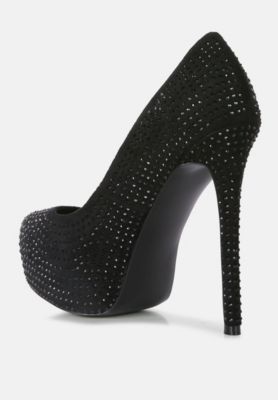 Womens Clarisse Diamante Faux Suede High Heeled Pumps