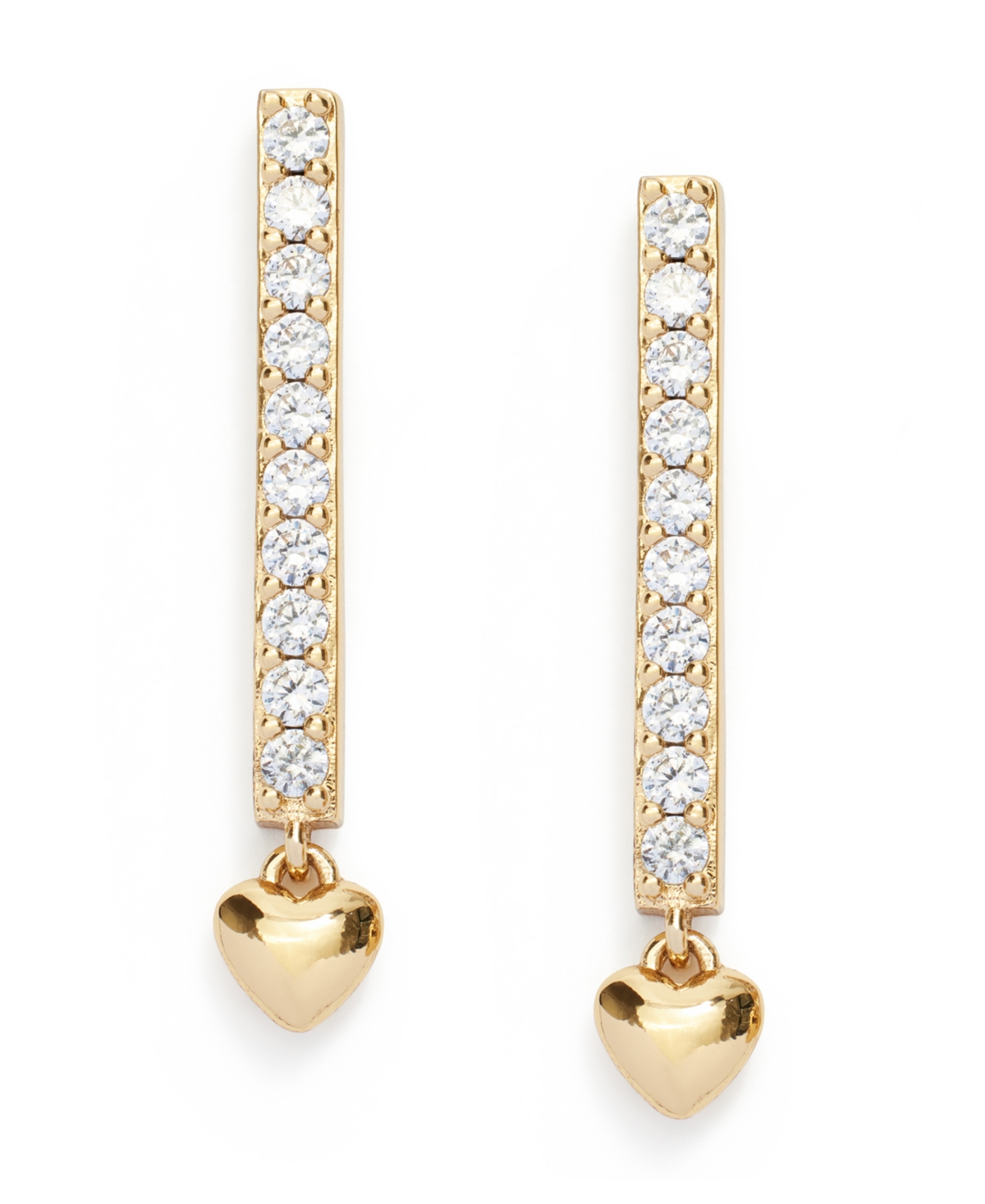 Faux Stone Pave Bar Heart Drop Earrings - Crystal, Gold