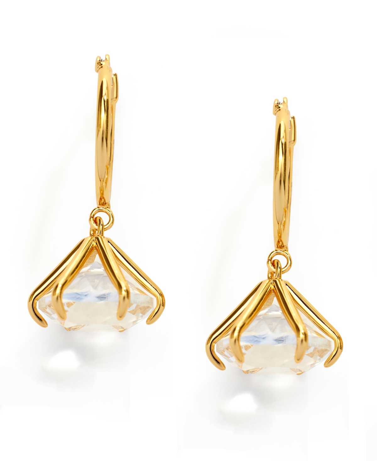 Faux Stone Engagement Ring Dangling Hoop Earrings - Crystal, Gold