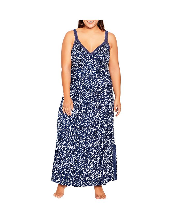 AVENUE Plus Size Lace Trim Print Sleep Maxi Dress Macy's