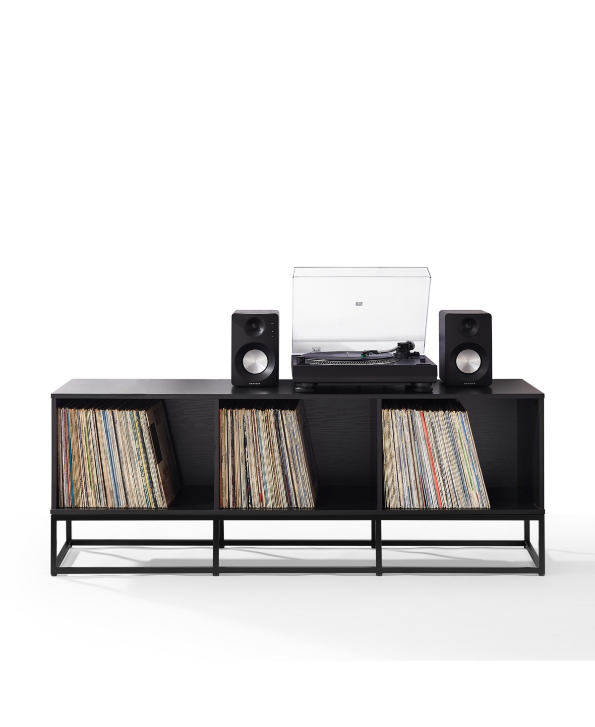 Crosley Enzo Large Mdf And Steel Record Storage Media Console In Black