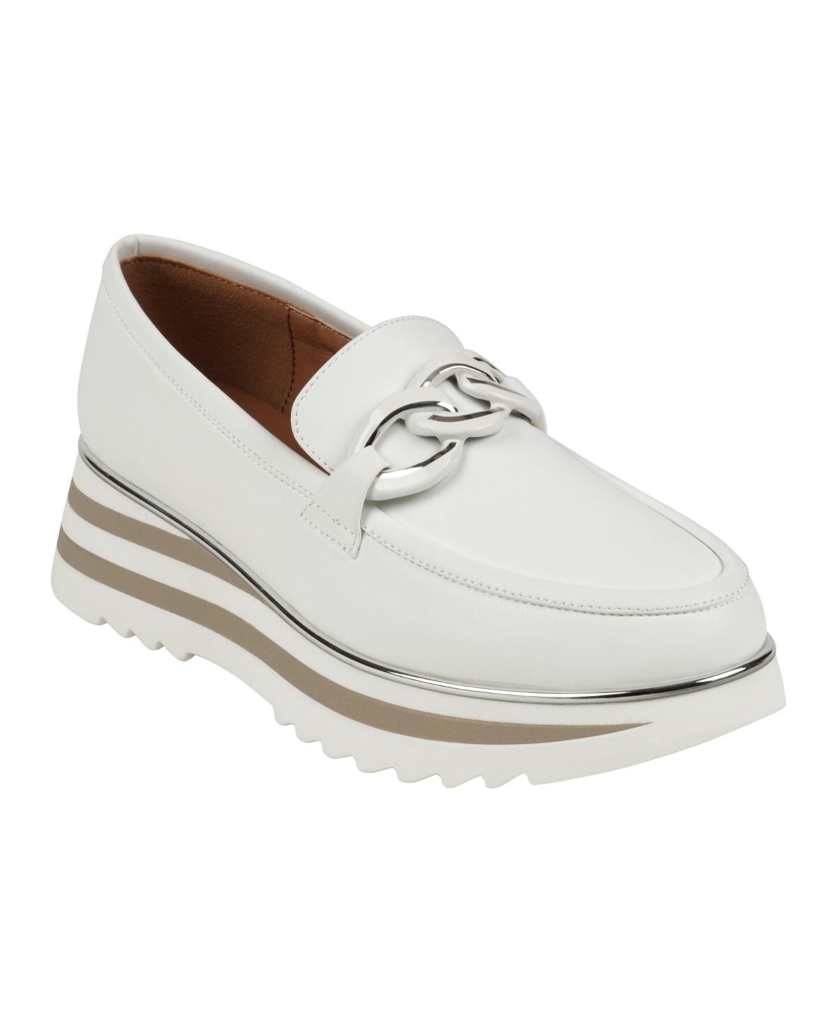Gc Shoes Women's Geneva Chain Hardware Slip On Platform Loafers In White
