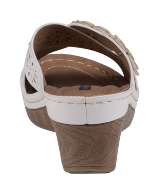 Women's Miller Cross Strap Flower Slip-On Wedge Sandals