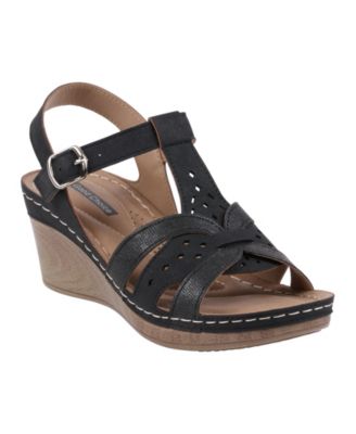 Women's Darry Perforated T-Strap Slingback Wedge Sandals