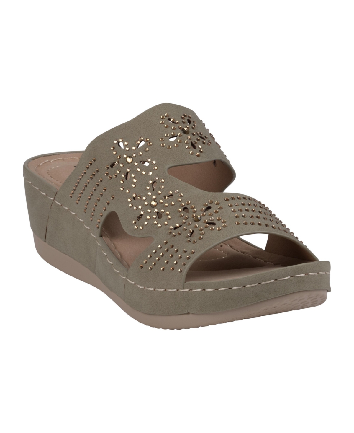 Gc Shoes Women's Santiago Perforated Studded Slip-on Wedge Sandals In Green