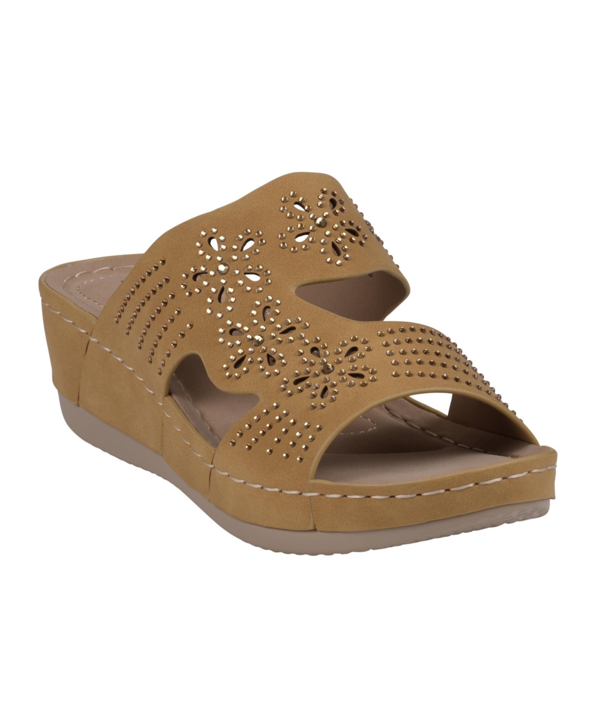 Gc Shoes Women's Santiago Perforated Studded Slip-on Wedge Sandals In Yellow