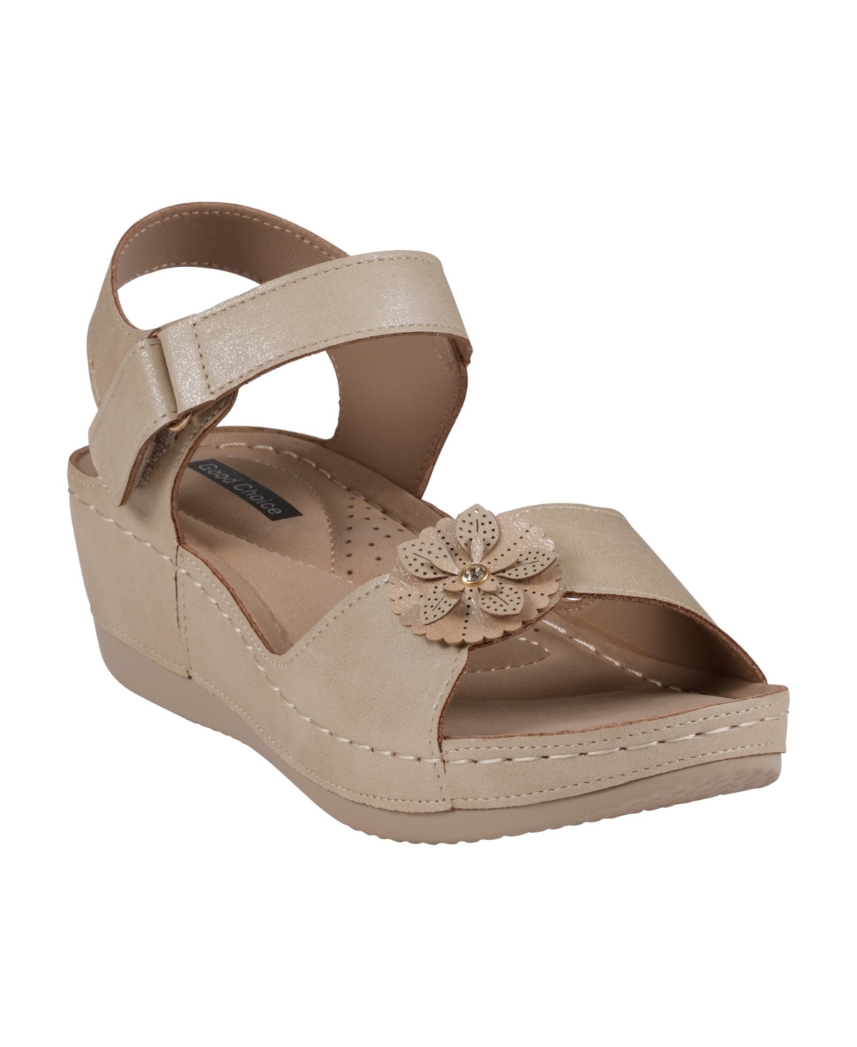 Gc Shoes Women's Maxwell Flower Detail Wedge Sandals In Natural