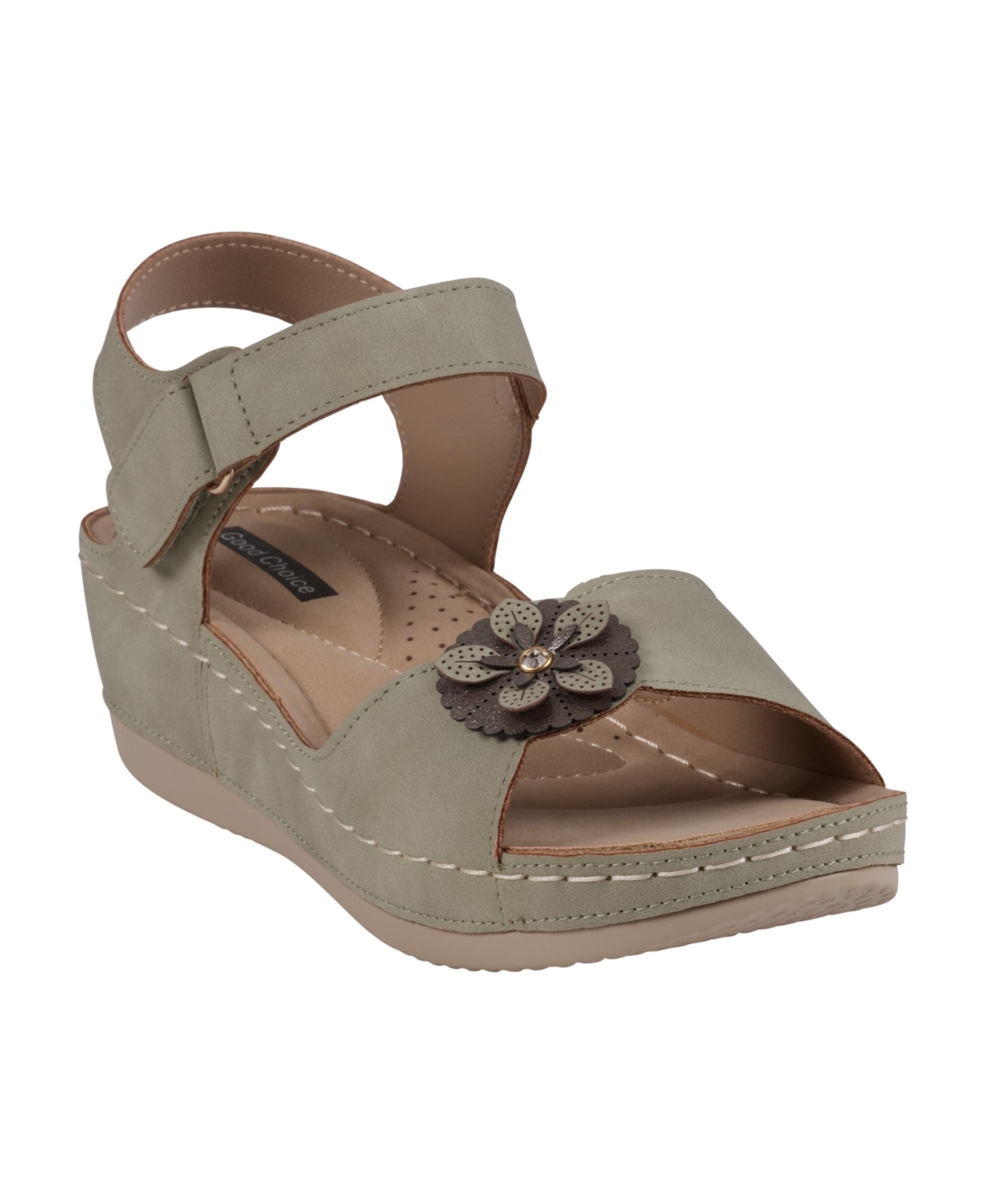 Gc Shoes Women's Maxwell Flower Detail Wedge Sandals In Green