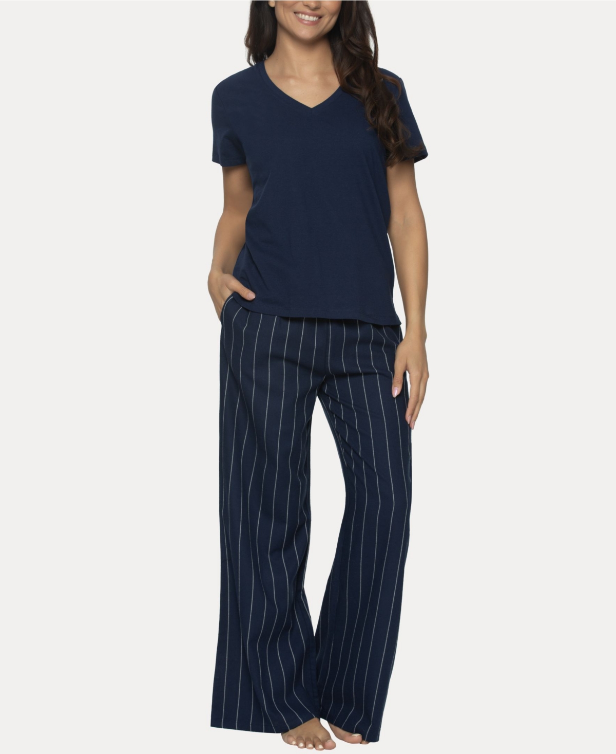 Women's Mirielle 2 Pc. Short Sleeve Pajama Set - Peacoat with Ivory Pinstripe