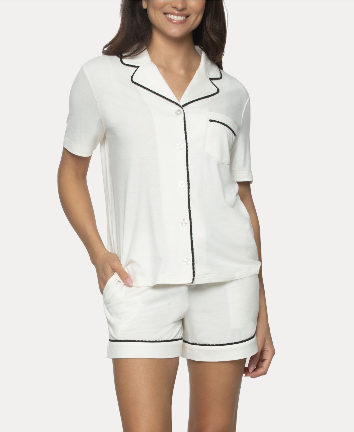 Shop Felina Women's Jessie 2 Pc. Pajama Short Set In Whisper White