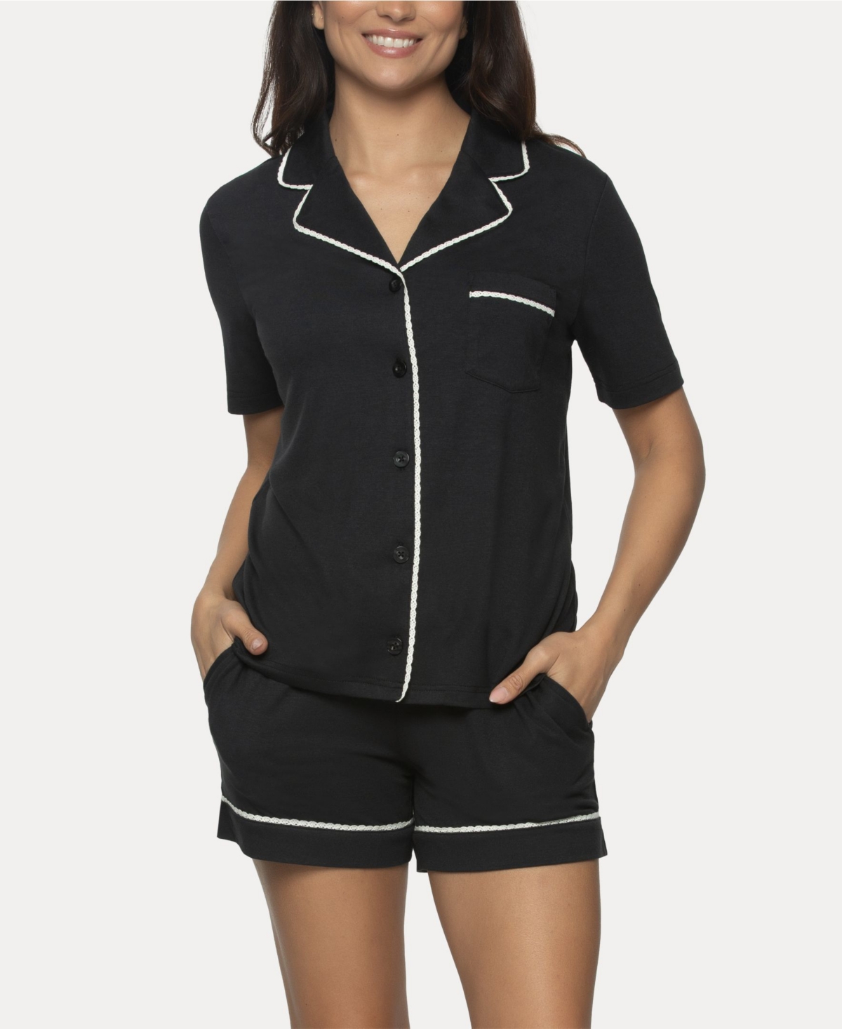 Shop Felina Women's Jessie 2 Pc. Pajama Short Set In Black