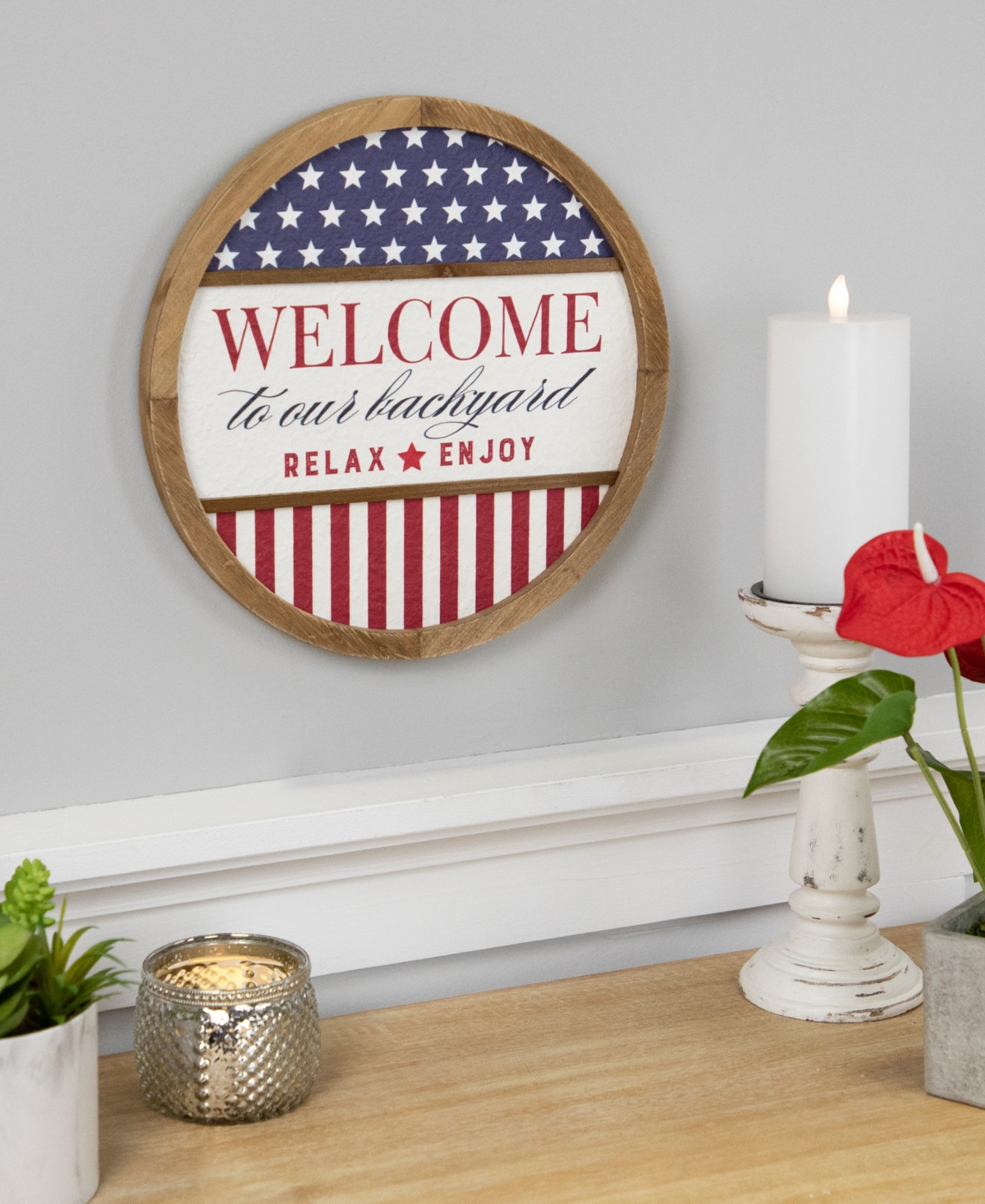Northlight Welcome To Our Backyard Americana Framed Wall Sign, 11.75" In Red