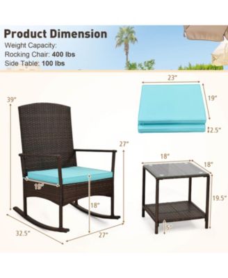 3 Piece Patio Rocking Set Wicker Rocking Chairs with 2-Tier Coffee Table