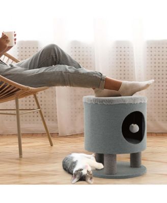 3-IN-1 Cat Condo Stool Kitty Bed with Scratching Posts & Plush Ball Toy