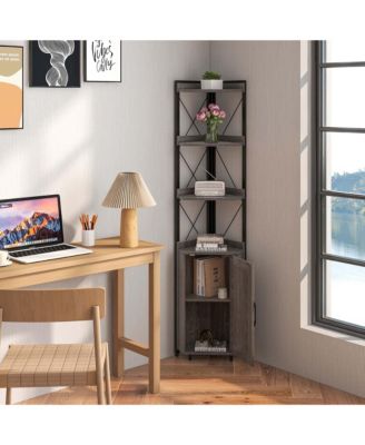 19" Metal, MDF, Engineered Wood 6-Tier Corner Bookshelf with 5-Level Adjustable Shelf & Anti-Tipping Kits