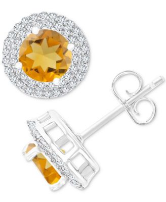 Macy's - Amethyst (1-1/2 ct. t.w.) & Lab-Grown White Sapphire (1/2 ct. t.w.) Halo Birthstone Stud Earrings in Sterling Silver (Also in Additional Birthstones)