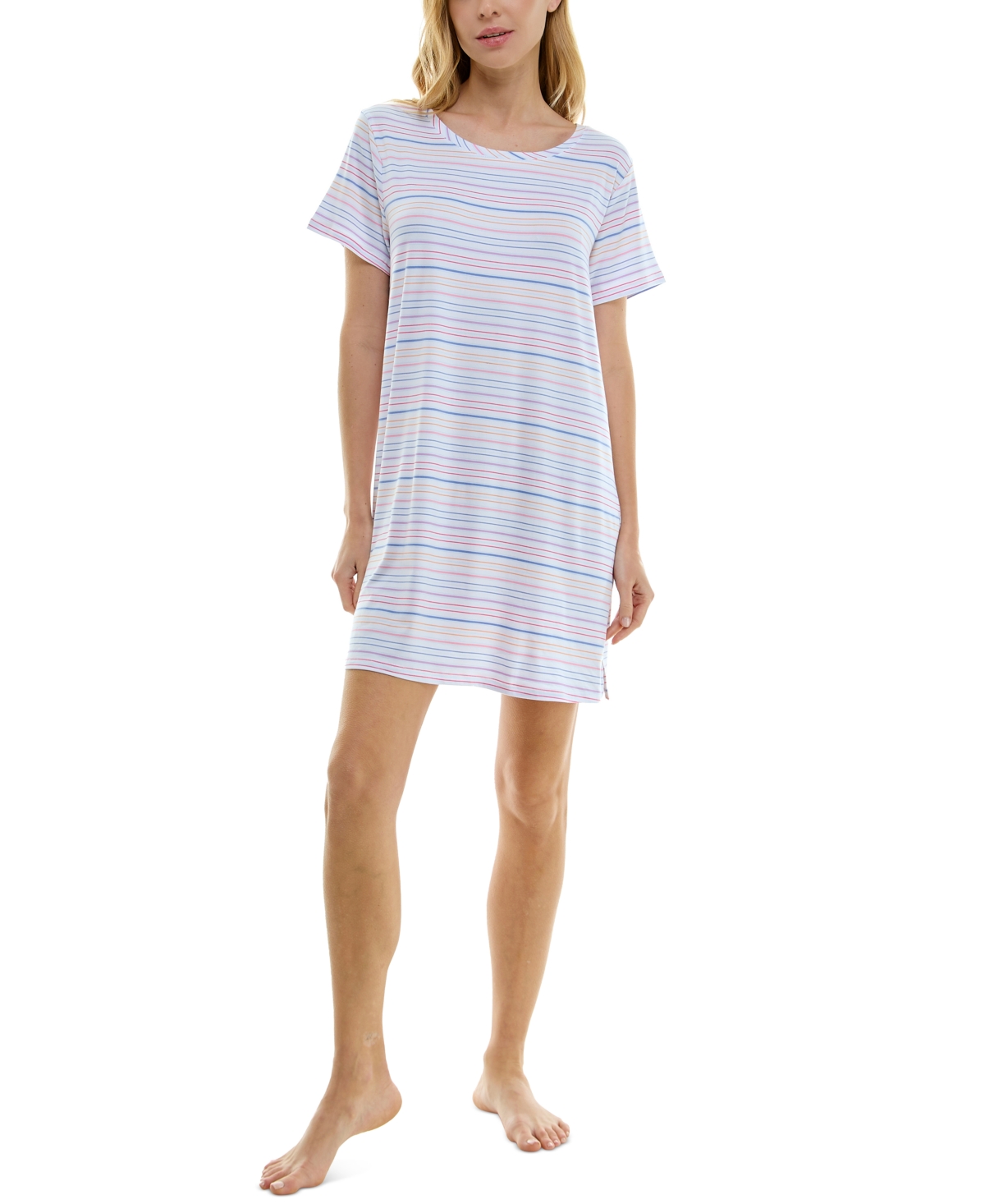 Shop Roudelain Women's Printed Short-sleeve Sleepshirt In Abilli Stripe