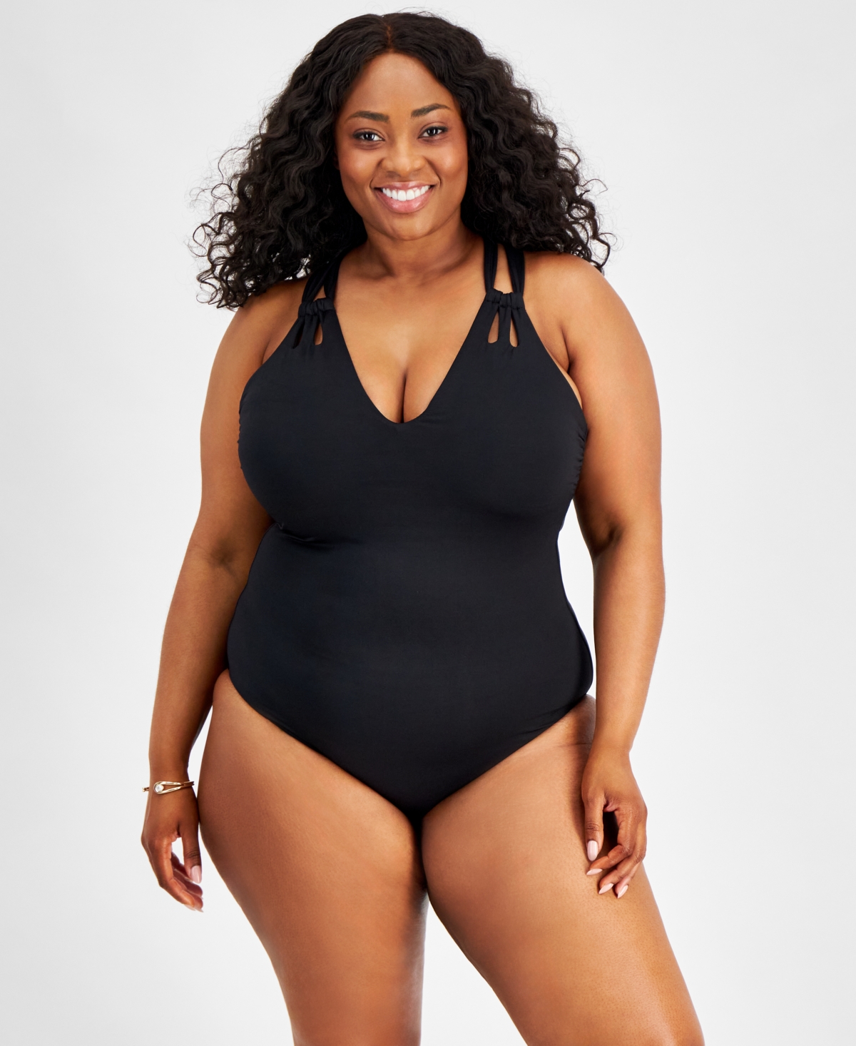 Shop Becca Etc Plus Size Color Code Strappy One-piece Swimsuit In Black