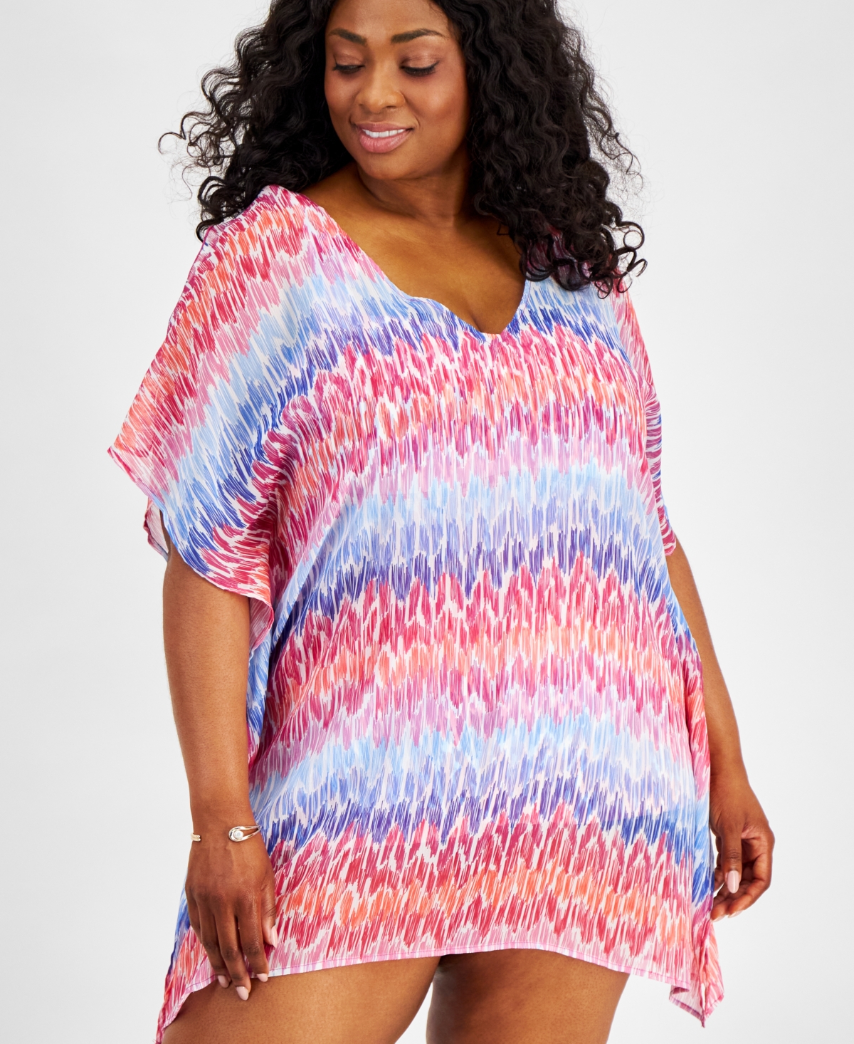 Shop Becca Etc Plus Size Joshua Tree Flutter-sleeve Tunic Cover-up In Multi