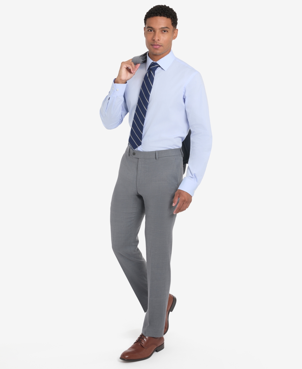 TOMMY HILFIGER MEN'S SOLID PEARL GREY SUIT PANTS 