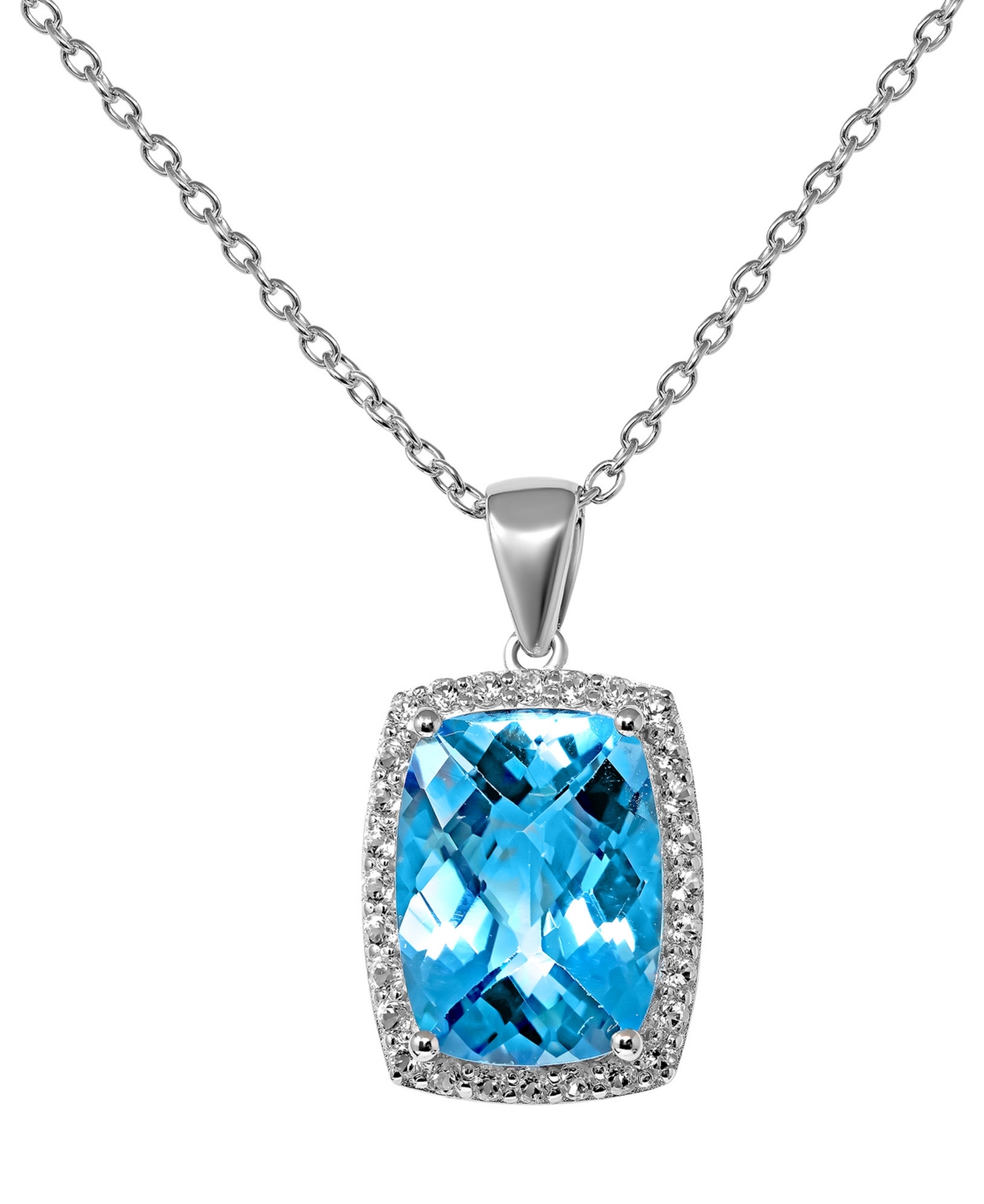 Macy's Blue Topaz (11 Ct. T.w.) & White Topaz (3/4 Ct. T.w) 18" Pendant Necklace In Sterling Silver