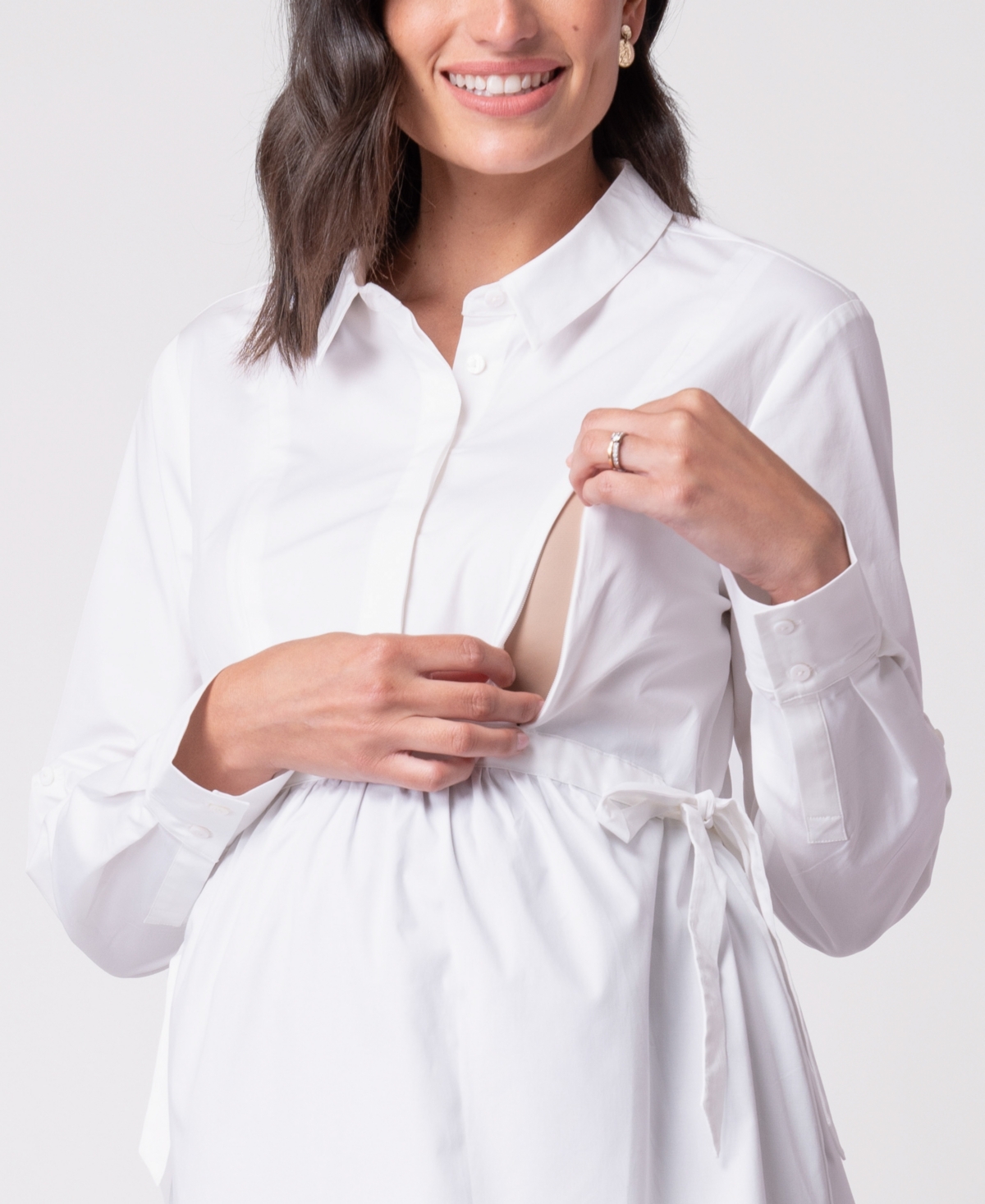 Shop Seraphine Women's Cotton Maternity And Nursing Shirt In White