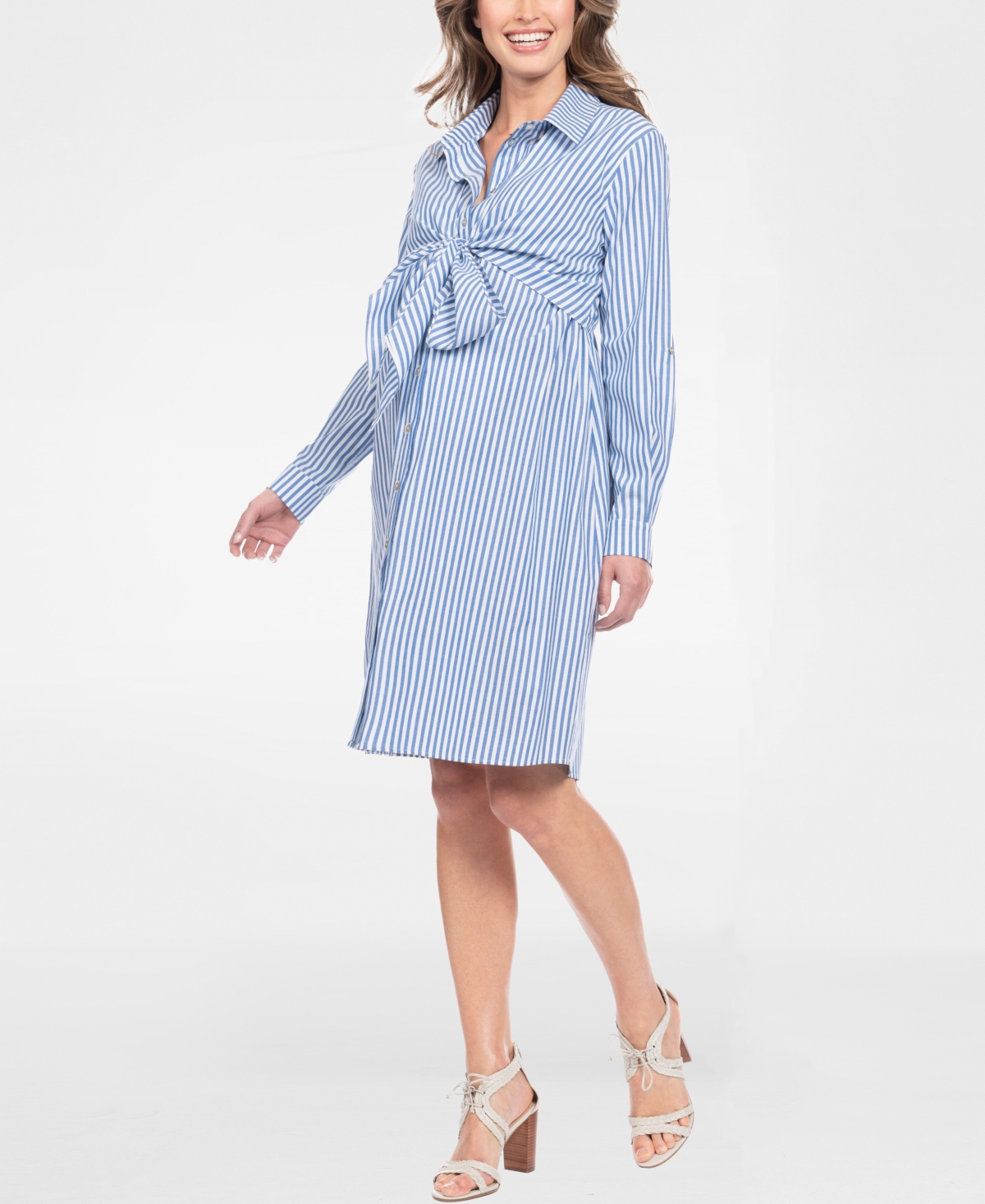 Shop Seraphine Women's Cotton And Lyocell Maternity And Nursing Shirt Dress In Blue Stripe