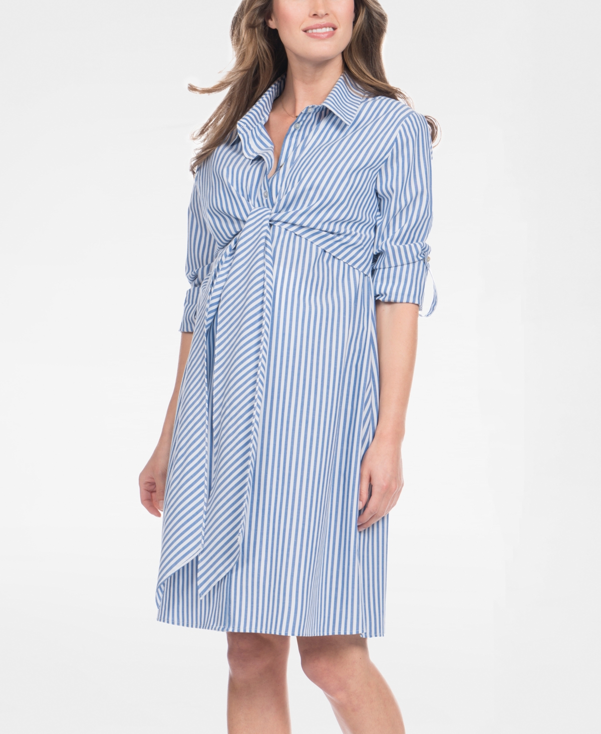 Seraphine Women's Cotton And Lyocell Maternity And Nursing Shirt Dress In Blue Stripe
