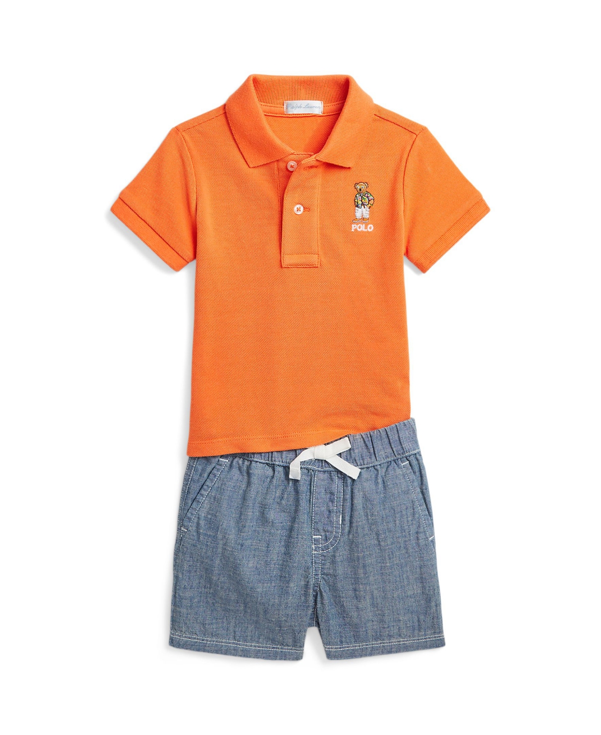 Polo Ralph Lauren Baby Boys Polo Bear Cotton Polo Shirt And Shorts Set In Summer Coral