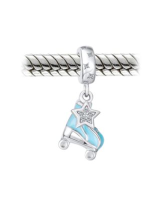 Sport Roller Rink Star Dangling Blue Roller Skates Bead Fits European Charm Bracelet Enamel Sterling Silver
