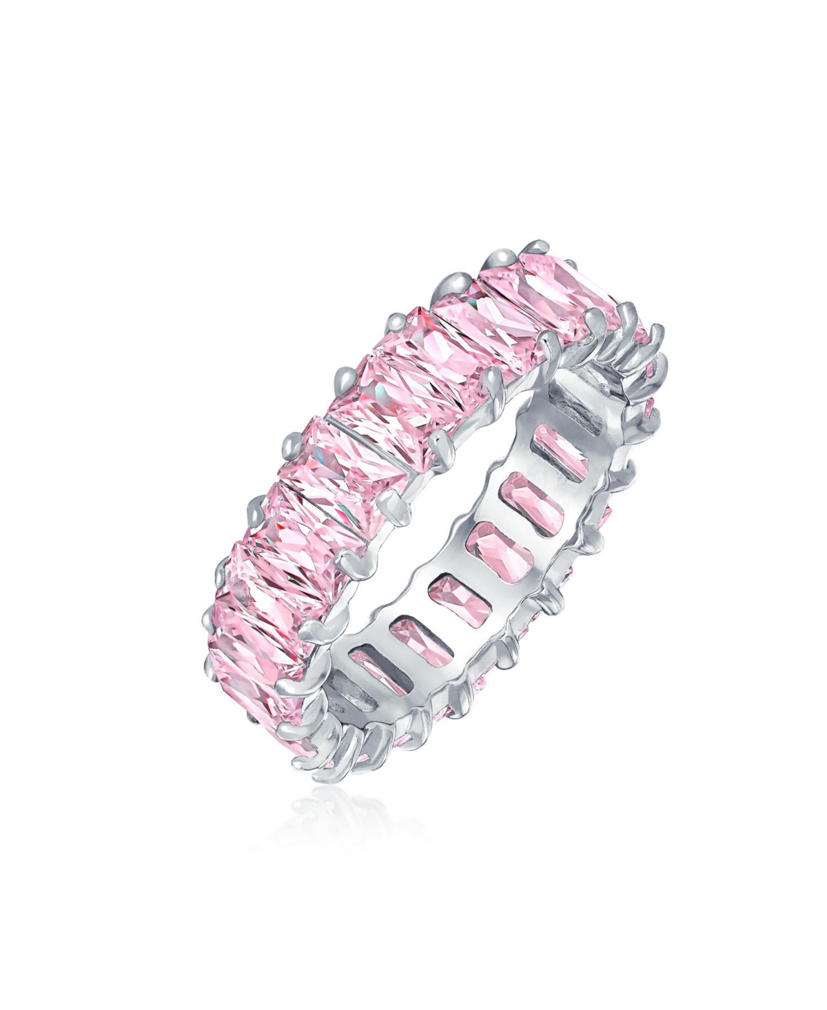 Bling Jewelry Cubic Zirconia Channel Set Rectangle Emerald Cut Baguette Cz Eternity Band .925 Sterling Silver 4MM Stackable Rings