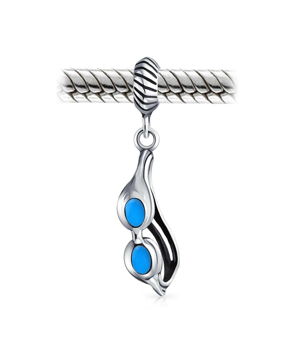 Bling Jewelry Sport Blue Skier Swimmer Swim Eyeglasses Goggles Dangling Bead Fits European Charm Bracelet Enamel Sterling Silver
